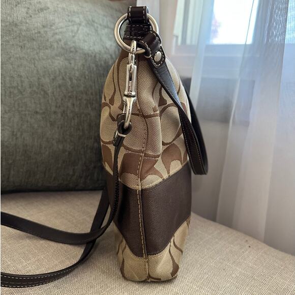 COACH Signature 2 Way‎ Shoulder Crossbody Bag Canvas Leather F13674 Brown - Picture 6 of 12